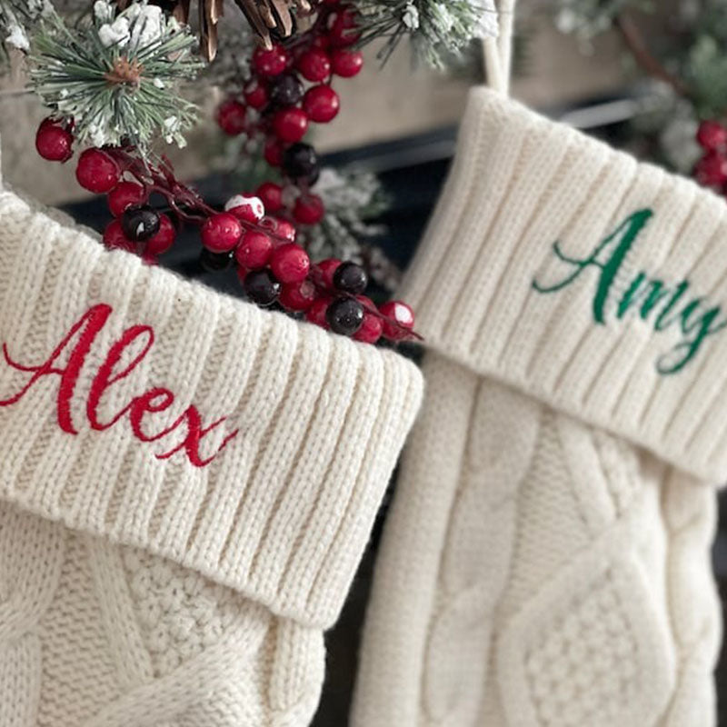 Custom Christmas Stocking with Name, Embroidered Knit Stocking, Monogram Christmas Stocking, Personalized Family Stocking, Holiday Decor