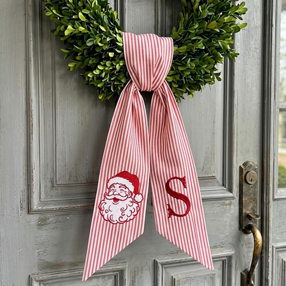 Personalized Christmas Wreath Sash, Stripe Front Door Ric Rac Bow, Santa Decor