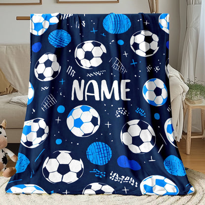 Glam Style Custom Name Football Print Flannel Throw Blanket