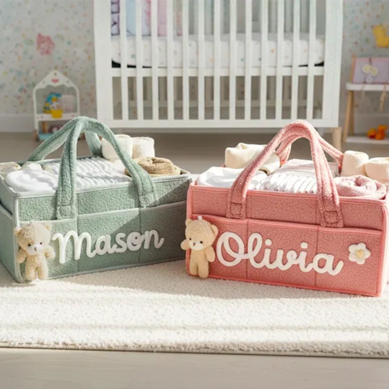 Personalized Knit Diaper Caddy Organizer
