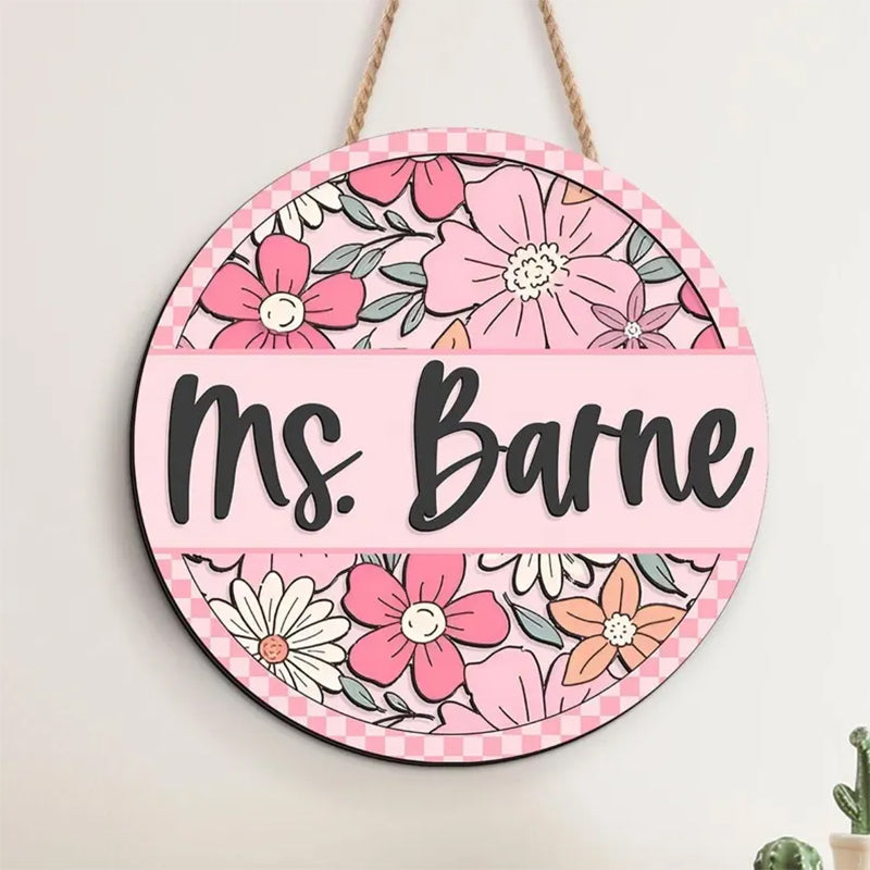 Custom 3D Teacher Door Sign: Retro Floral Classroom Decor