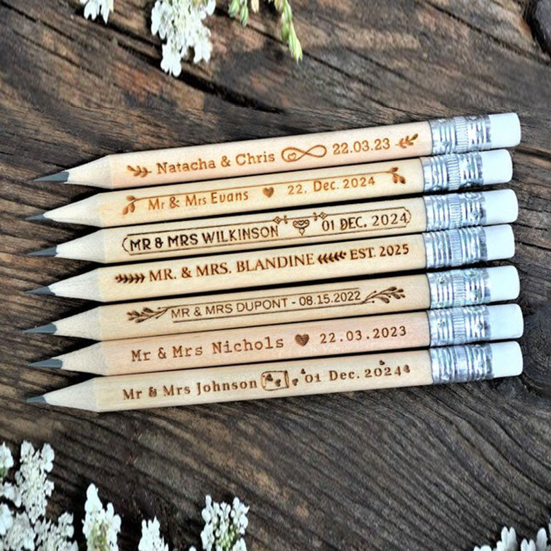 Wedding Favors for Guests in bulk, Personalized Engraved Rustic Wedding Wooden Pencils