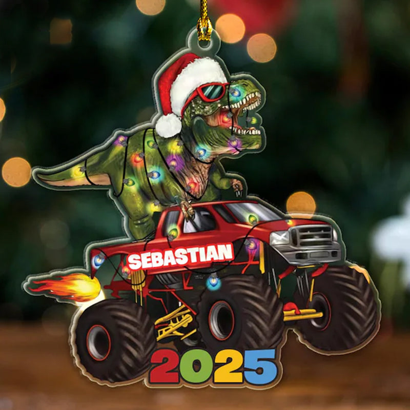 Personalized Dinosaur Christmas Ornament, Christmas Truck Ornament