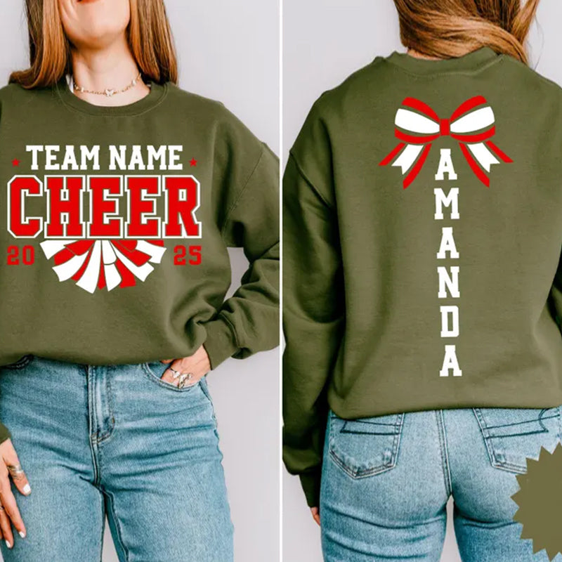 Custom Cheer Team Name Sweatshirt, Custom Cheerleader Gift Two Sided Hoodie