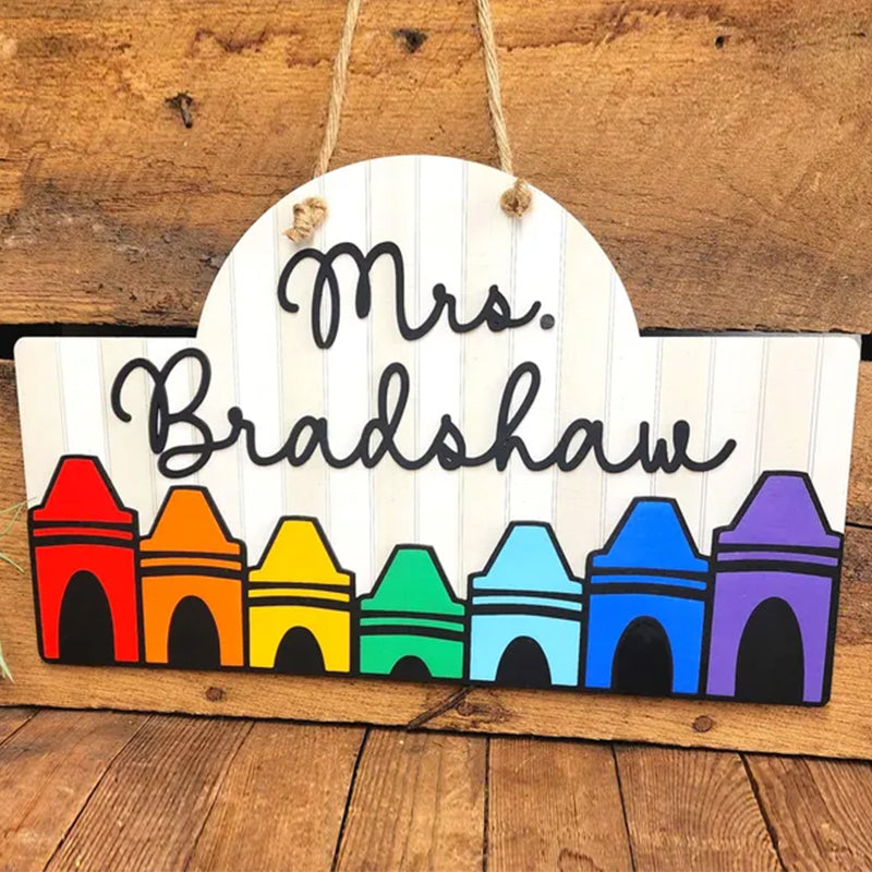 Personalized Teacher Crayon Door or Wall Sign, Classroom Sign, 3D