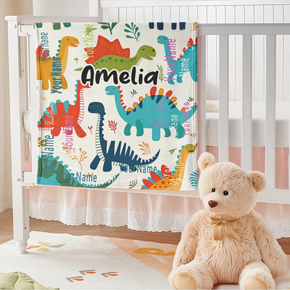 Text Custom Dinosaur Jurassic Cartoon Plant  Custom Name Personalized Blanket