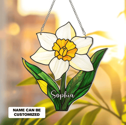 Birth Flower With Name Suncatcher Mothers Day Gift For Mom