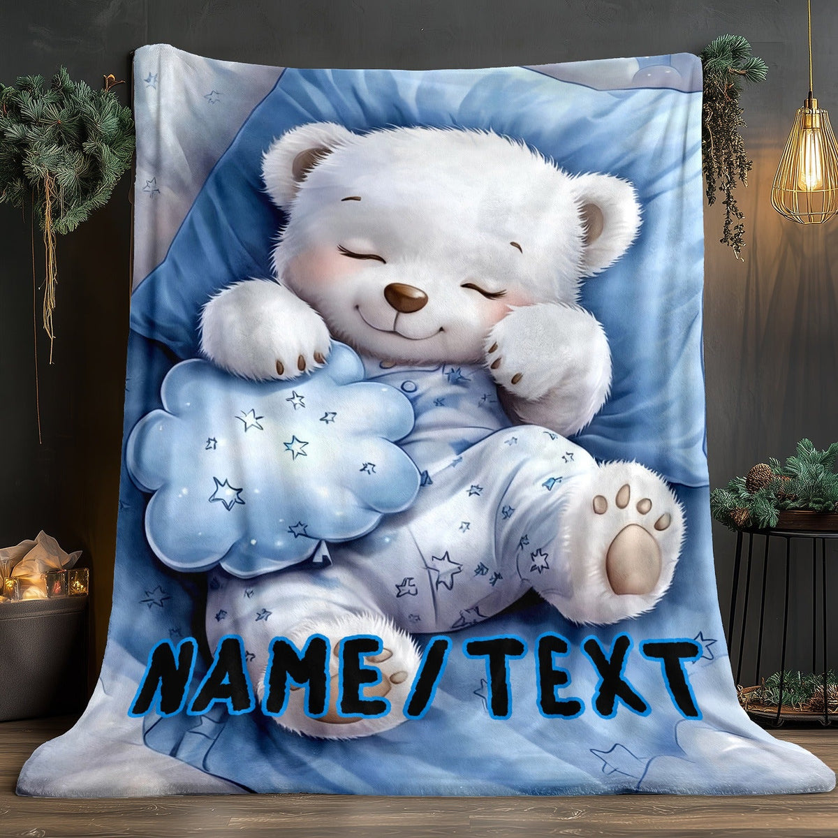Personalized White Bear Flannel Blanket