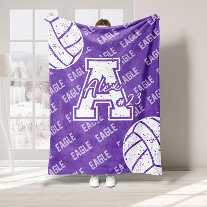 Personalized Volleyball Blanket, Custom Name Number Soft Cozy