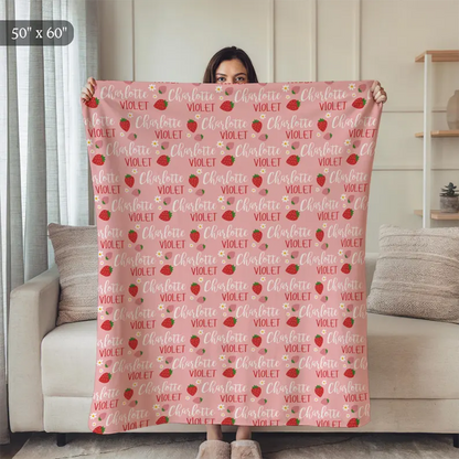 Personalized Strawberry Blanket, Custom Baby Name Blanket
