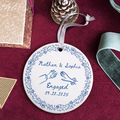 Chinoiserie Ceramic Engagement Ornament: Blue Toile Newlywed Gift