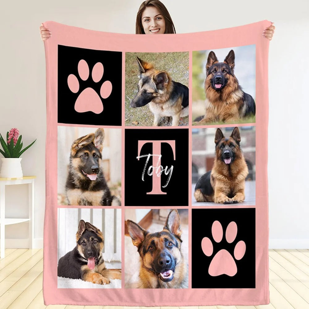 Personalized Multicolor Paw Print 6 Pet Photos Memorial Throw Blanket