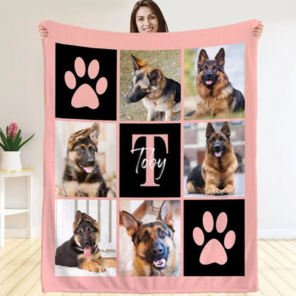 Personalized Multicolor Paw Print 6 Pet Photos Memorial Throw Blanket