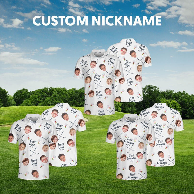 Best Dad By Par Polo Shirt with Custom Kid Face Photo Portrait, Father's Day Gift