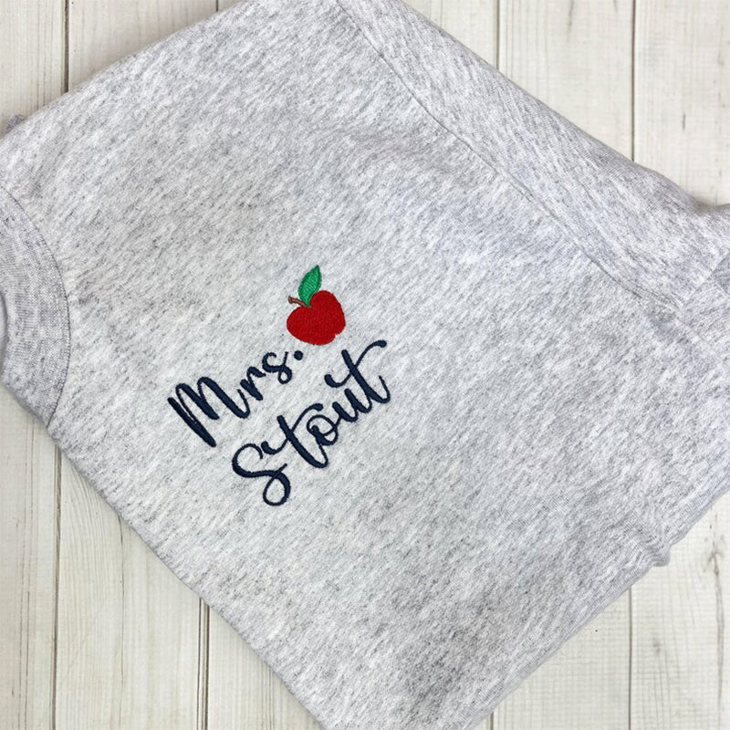 Personalized Teacher Crewneck Sweatshirt | Teacher Name and Apple Zip Popover
