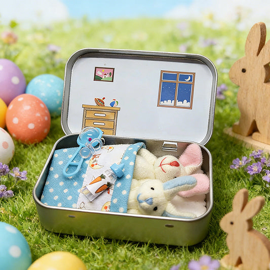Easter Bunny Plush mummy and baby bunnies in Pocket Tin