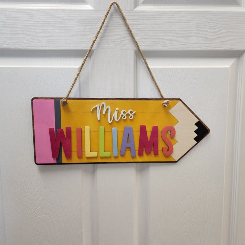 Wooden Teacher Door Hanger - Pencil