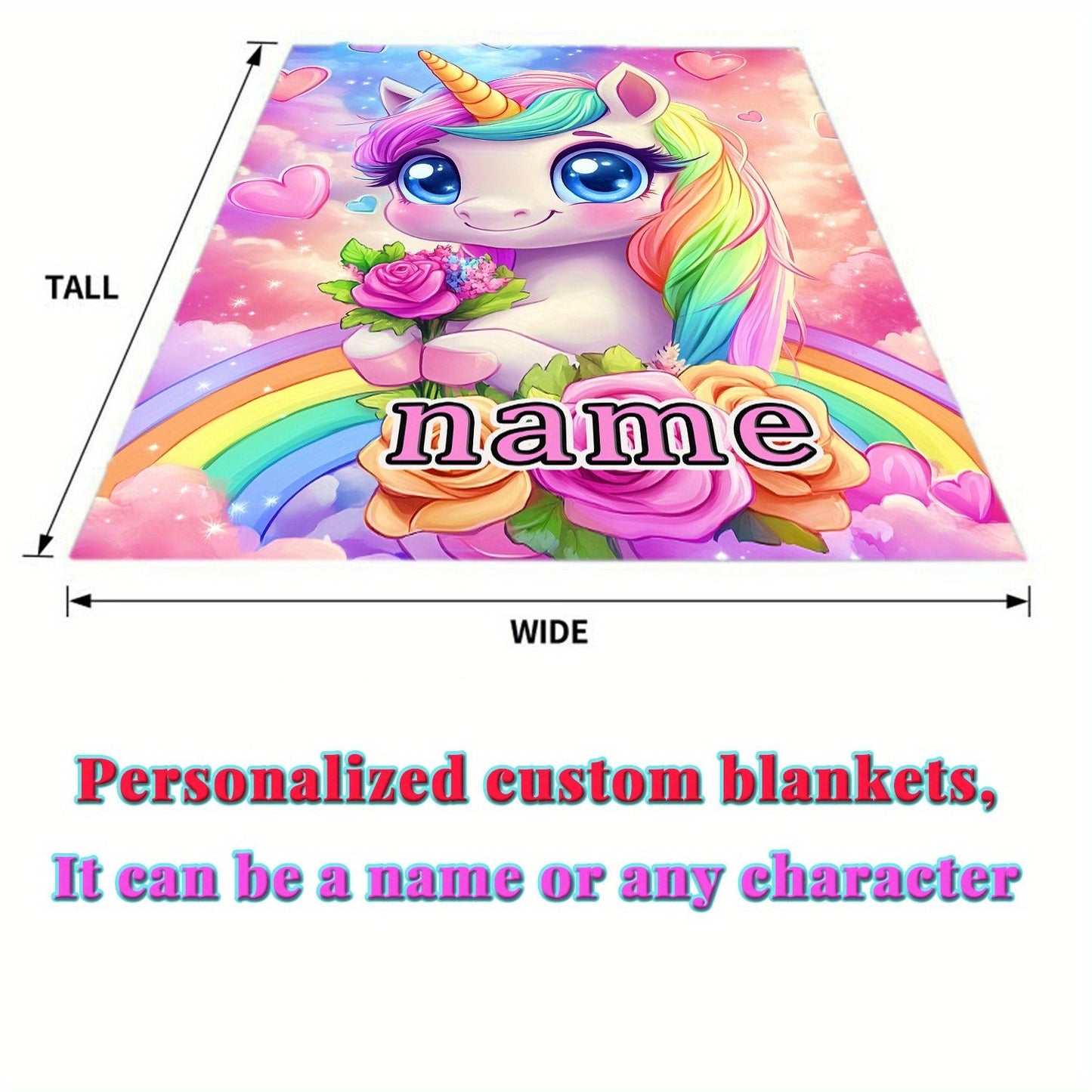Personalized Name Adorable Mythical Creature Design HD Print Blanket