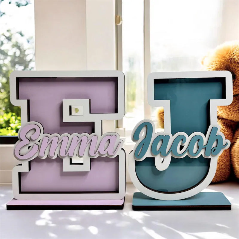 Custom Initial & Name Wooden Decor | Kids Name Piggy Bank