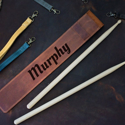 Custom Leather Drumstick Case, Drummer Bag Personalized