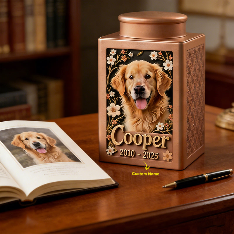 Personalized Metal Dog Urn for Ashes, Custom 3D Pet Portrait Memorial Urn