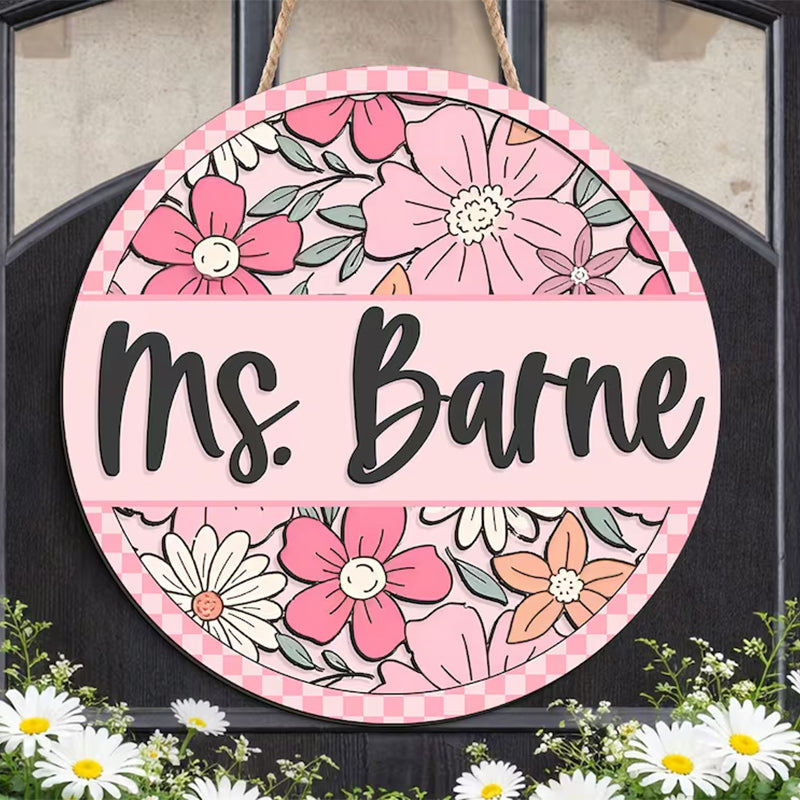 Custom 3D Teacher Door Sign: Retro Floral Classroom Decor
