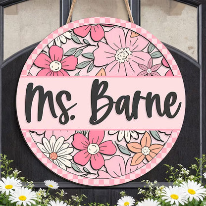 Custom 3D Teacher Door Sign: Retro Floral Classroom Decor