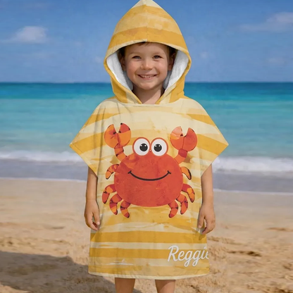 Personalized Kids Hooded Beach Towel, Cute Sea Animal Bath Poncho