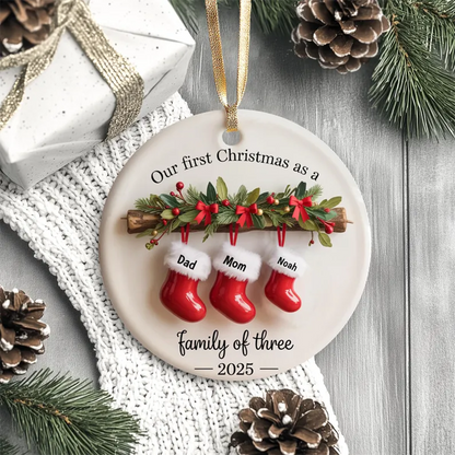 Personalized Family of Three Ceramic Christmas Ornament 2025