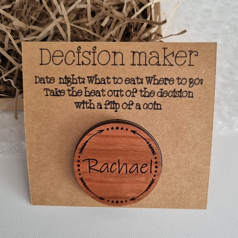 Decision Maker Coin - Decision Flip Coin Personalised |Couples Decision Making | Wooden coin with names