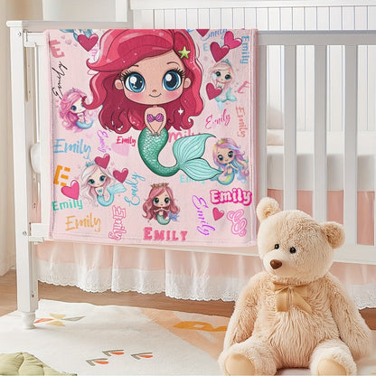 Personalized Mermaid Cartoon Blanket with Custom Name