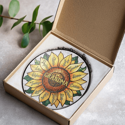 Personalized Grandma Grandkids Sunflower Stained Glass Suncatcher