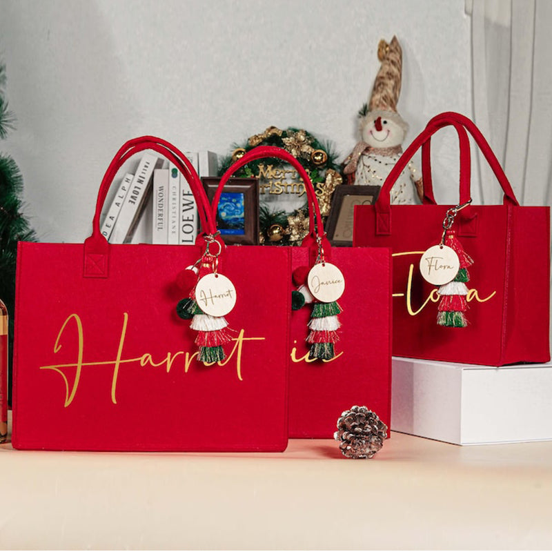 Custom Christmas Gift Bag & Charm,Holiday Gift Bags with Name