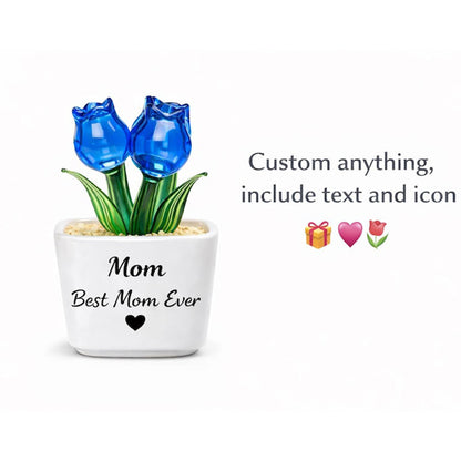 Personalized Glass Everlasting Tulips, Glass Flower Pot, Handmade Gift for Mom