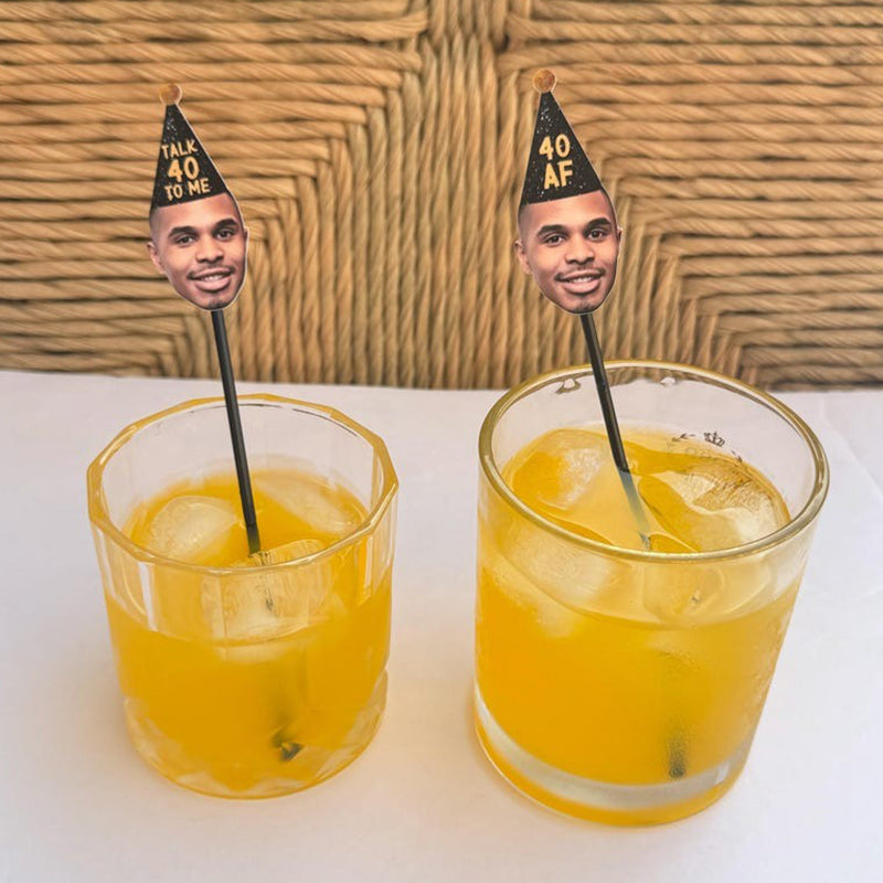 Custom Face Photo Cocktail Drink Stirrers, 40th Birthday Decor