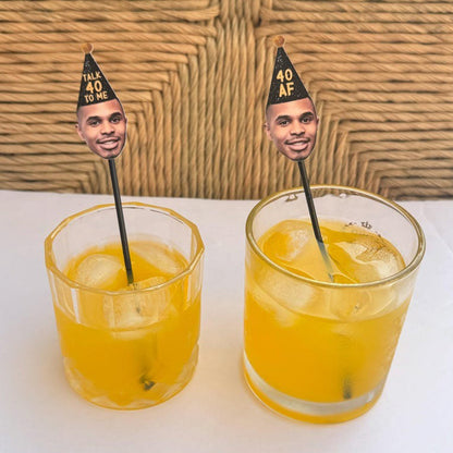 Custom Face Photo Cocktail Drink Stirrers, 40th Birthday Decor