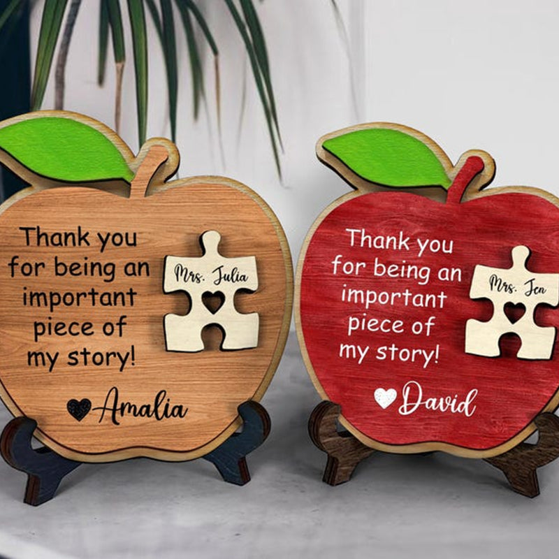 Personalized Teacher Wooden Puzzle Sign – Custom Apple Name Gift