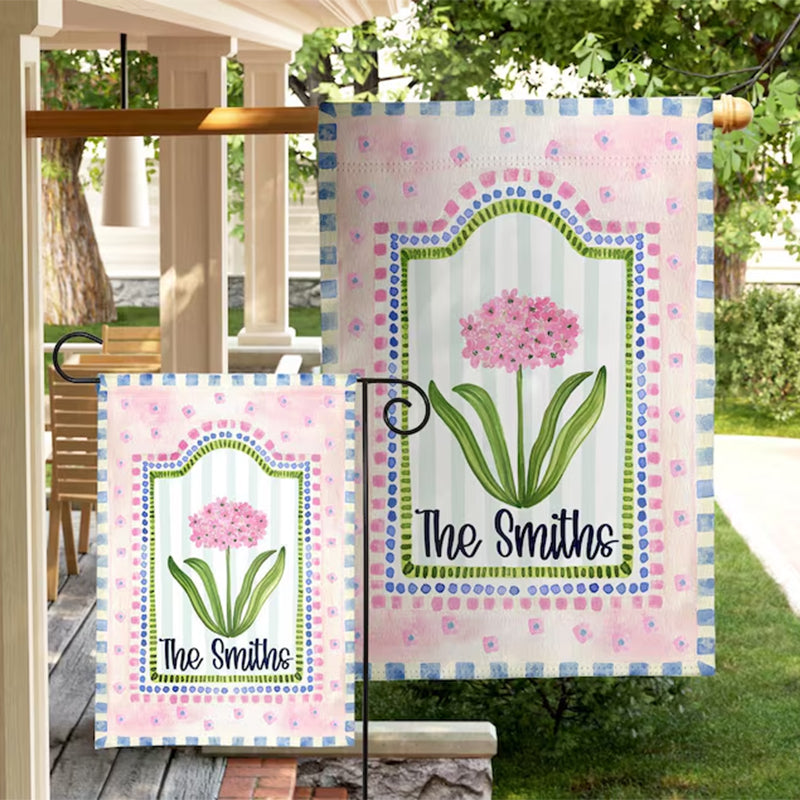Personalized Floral Garden Flag Pink Flower Flag Porch Decor Entry Flag Yard Decor