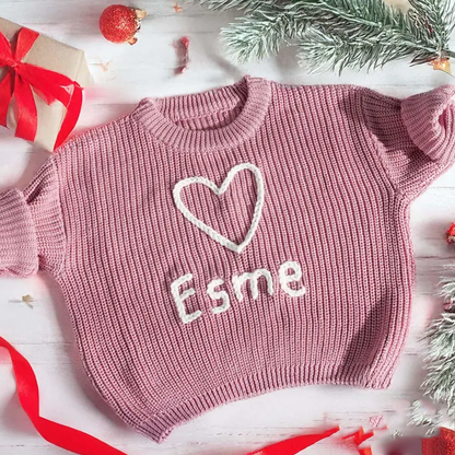 Hand-Embroidered Baby Christmas Sweater, Toddler Holiday Sweater