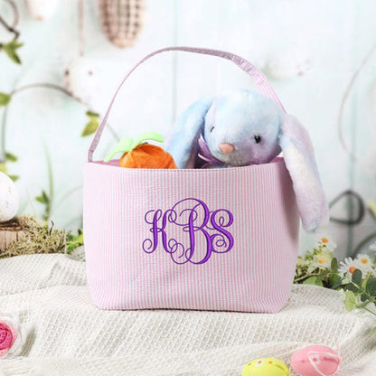 Personalized Easter Basket, Custom Easter Bucket, Seersucker Easter Tote