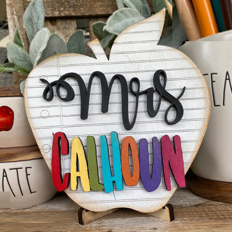 3D apple cut name sign classroom decor- teacher graduation gift Elementary school