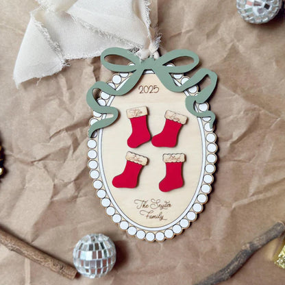 Personalized Family Christmas Ornament: Scalloped Bow