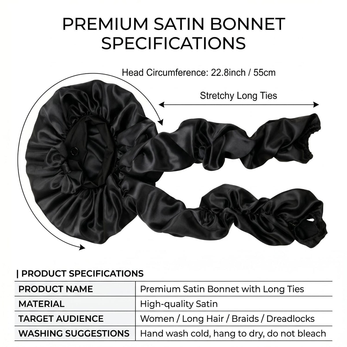 Personalized Satin Bonnet with Long Ties | Custom Name Silk Sleep Cap