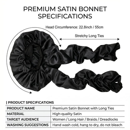 Personalized Satin Bonnet with Long Ties | Custom Name Silk Sleep Cap