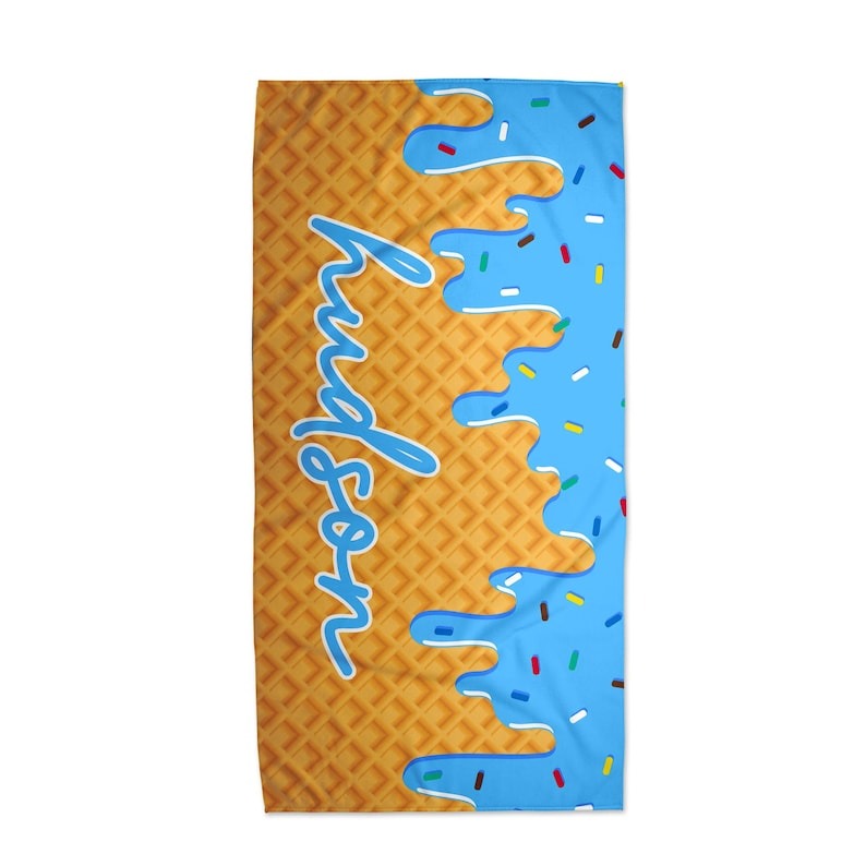 Personalized Ice Cream Drip Beach Towel Birthday Gift For Boys and Girls