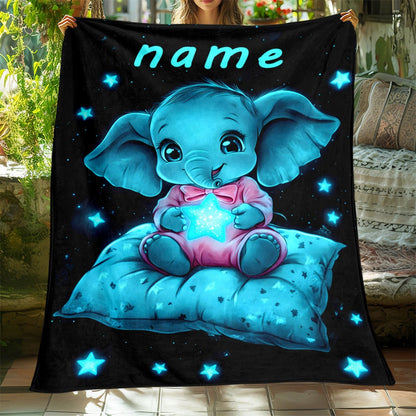Personalized Name Starry Night Elephant Blanket – Soft Flannel