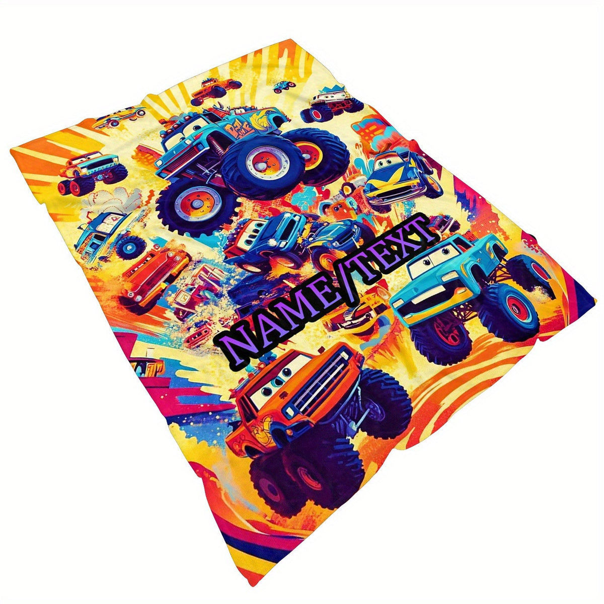 Personalized Cartoon Truck Flannel Throw Blanket - Custom Name