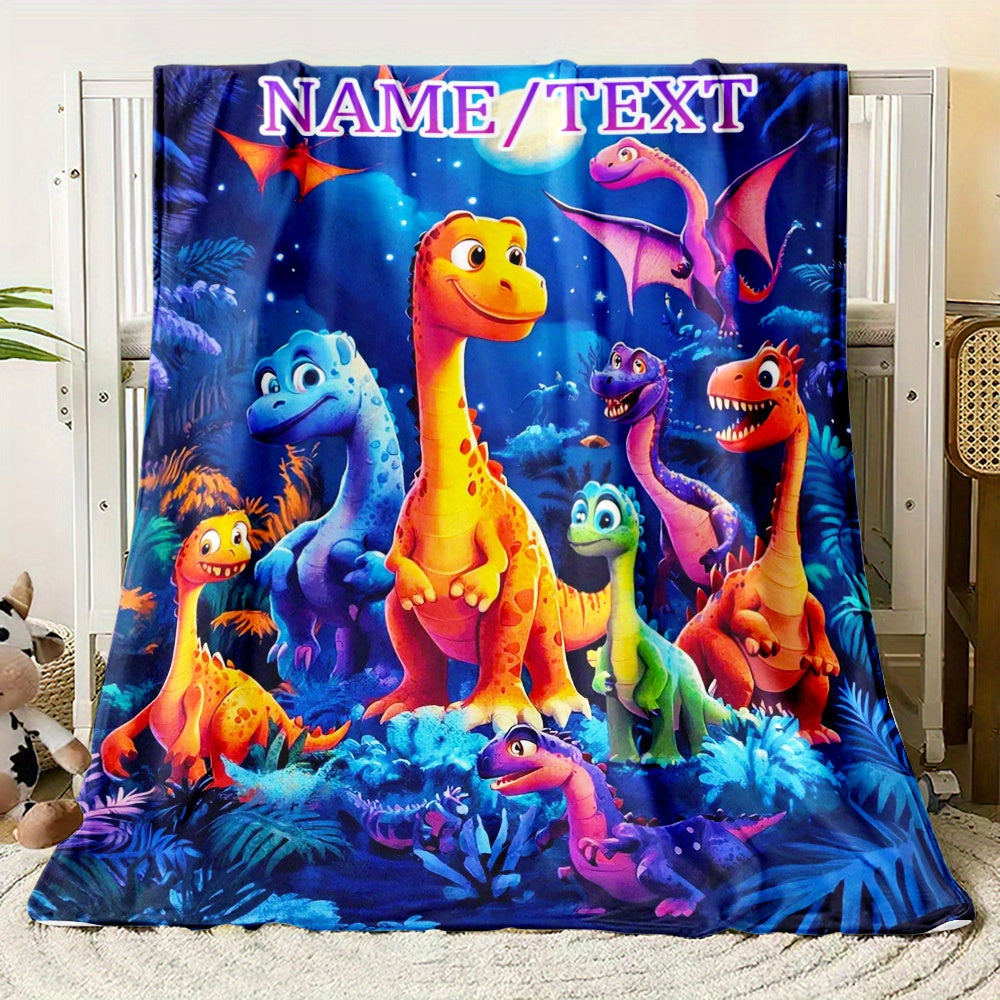 Cozy Customizable Cartoon Dinosaur Flannel Throw Blanket