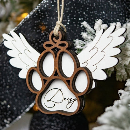 Angel Wings Dog Paw Memorial Pendant - 3D Carved Paw Print with Name