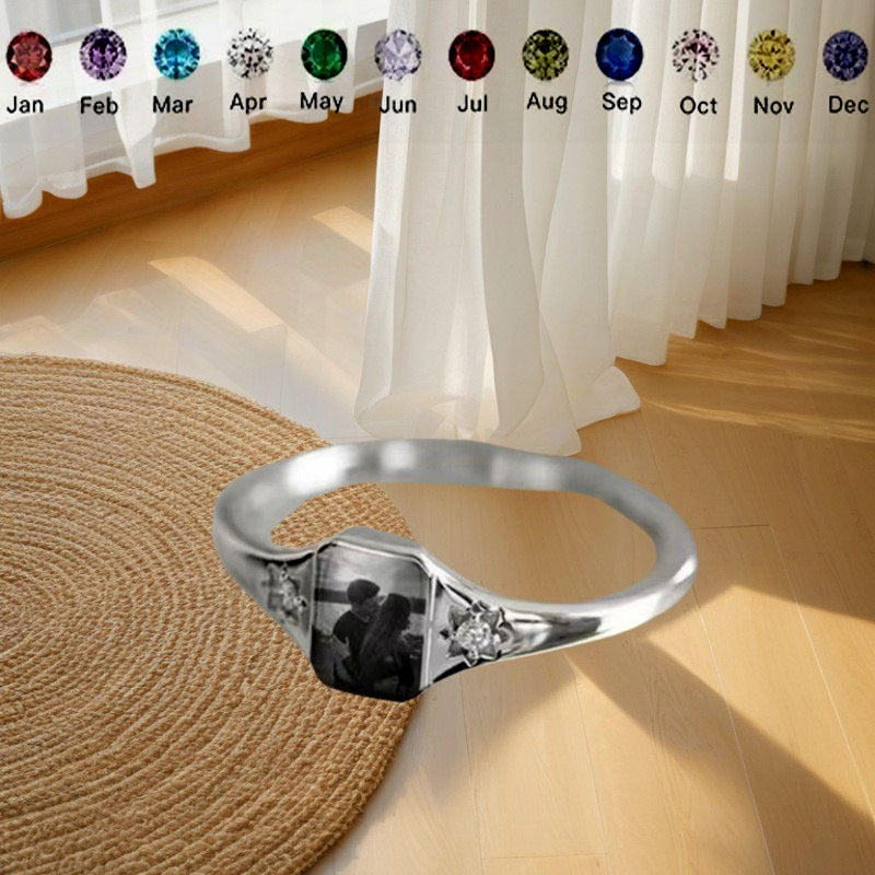Personalized Upload Photo & Birthstone Ring